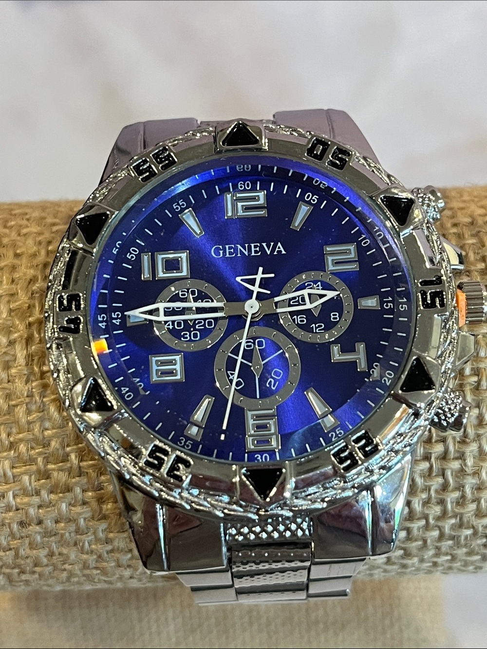Geneva Blue Dial Silver-Tone Chronograph Watch 46mm